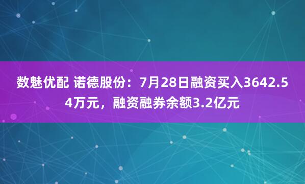 数魅优配 诺德股份：7月28日融资买入3642.54万元，融资融券余额3.2亿元