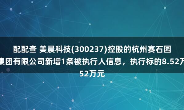 配配查 美晨科技(300237)控股的杭州赛石园林集团有限公司新增1条被执行人信息，执行标的8.52万元