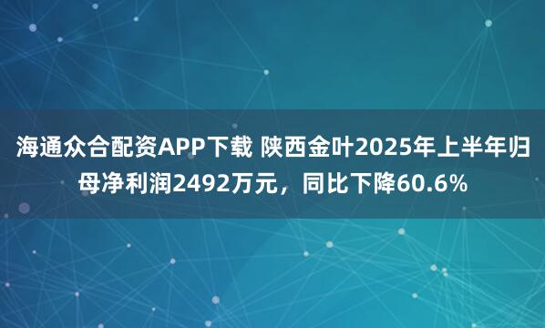 海通众合配资APP下载 陕西金叶2025年上半年归母净利润2492万元，同比下降60.6%